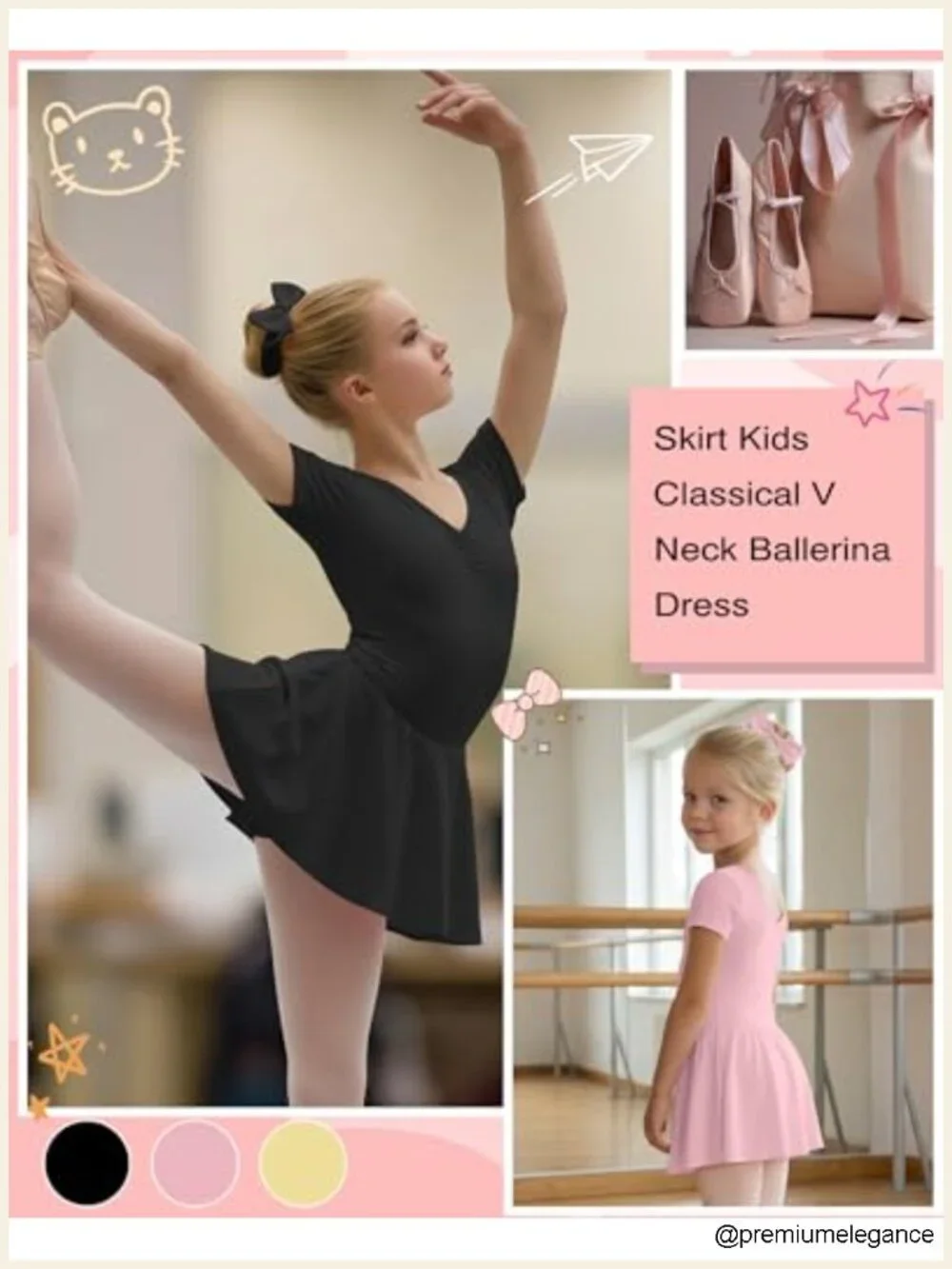 3 Pack Girls Ballet Leotards Short Sleeve V Neck Dance Dress Toddler Soft